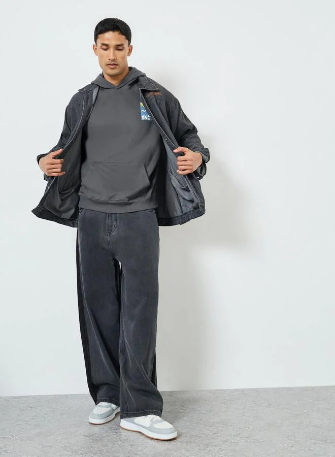 Styli Men Grey Snoopy Graphic Oversized Hoodie